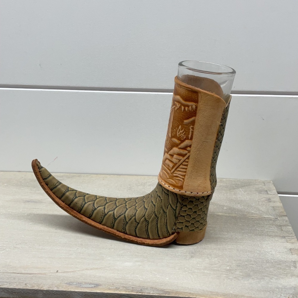 Mexican Pointy Boot Leather Shot Glass Holder Laredo Souvenir Barware Decor